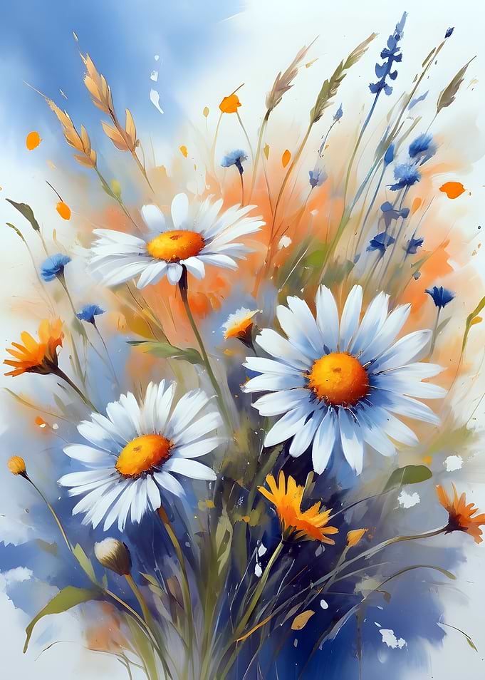 Watercolor Daisy Bouquet A Field of Wildflower Dreams