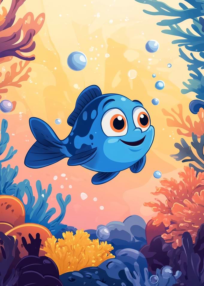 Smiling Blue Fish Underwater
