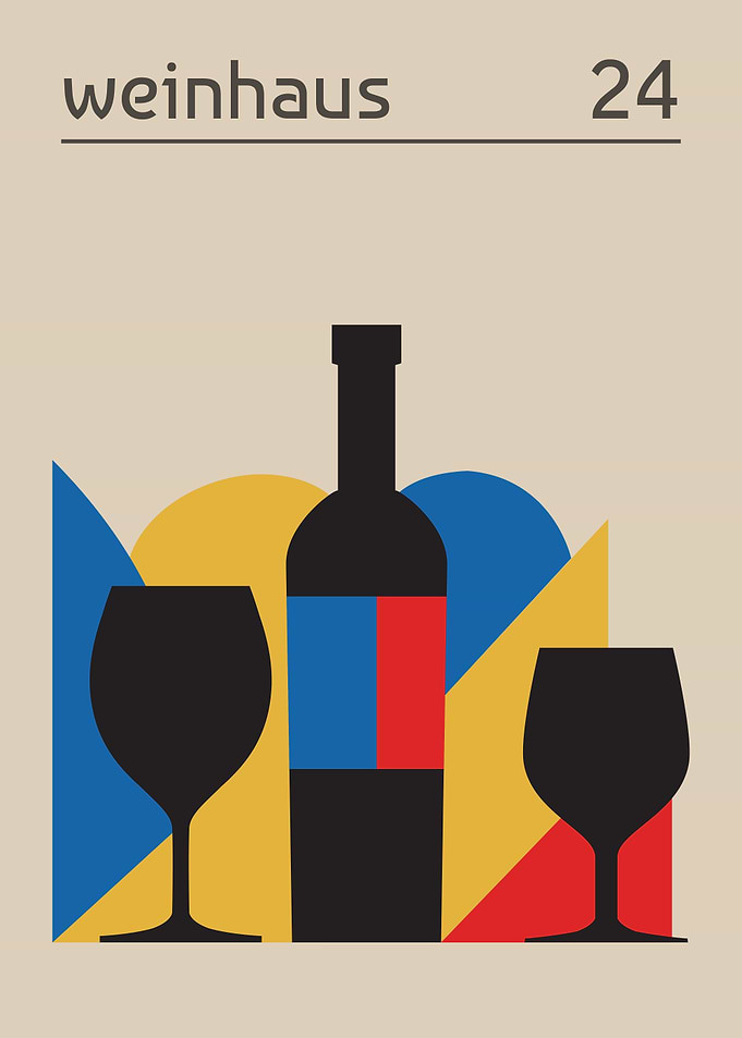 Wine Bottle and Glasses Bauhaus