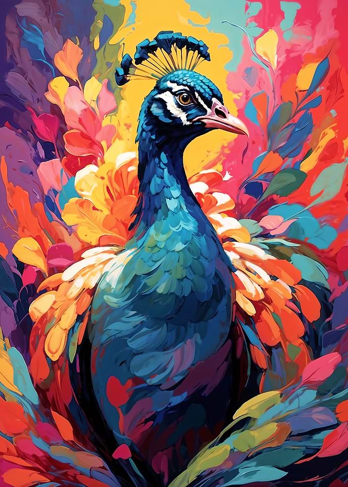 Colorful Peacock in Bloom