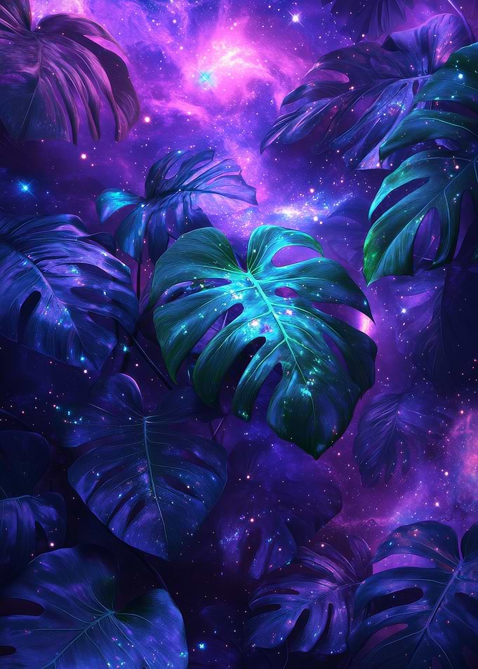 Galaxy Monstera Poster | Cosmic Botanical Wall Art | Tropical Galaxy