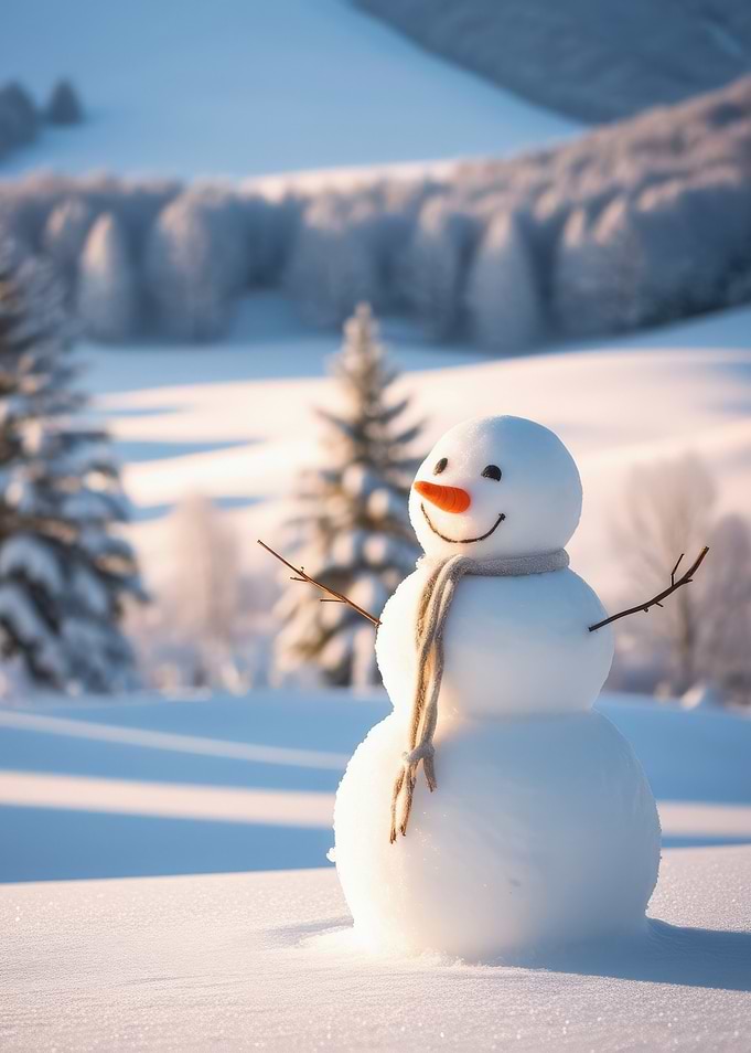 Smiling Snowman in Winter