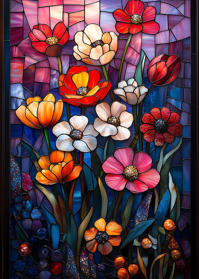 Stained Glass Floral Panel
