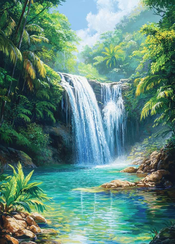 Tropical Waterfall Painting