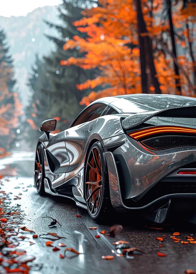 Silver Sports Car in Autumn