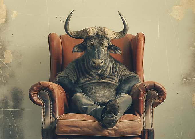 Bull in armchair