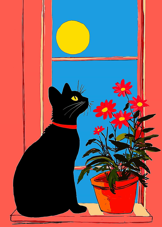 Black Cat by Window