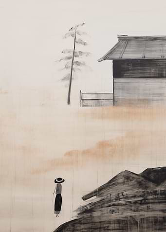 Woman in a Hat by a House