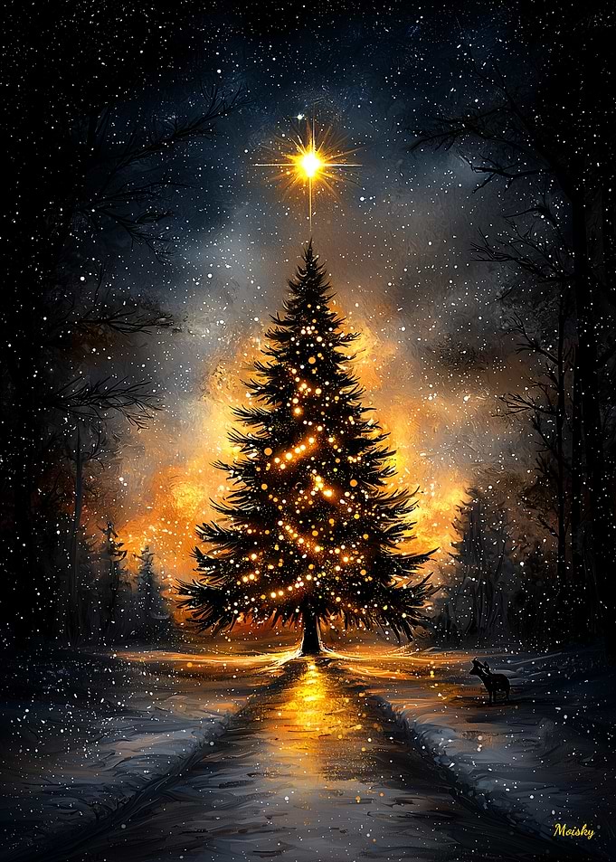 Starry Night Serenity: Illuminated Christmas Tree