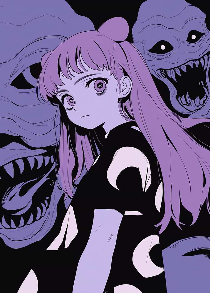 Anime Girl with Monsters