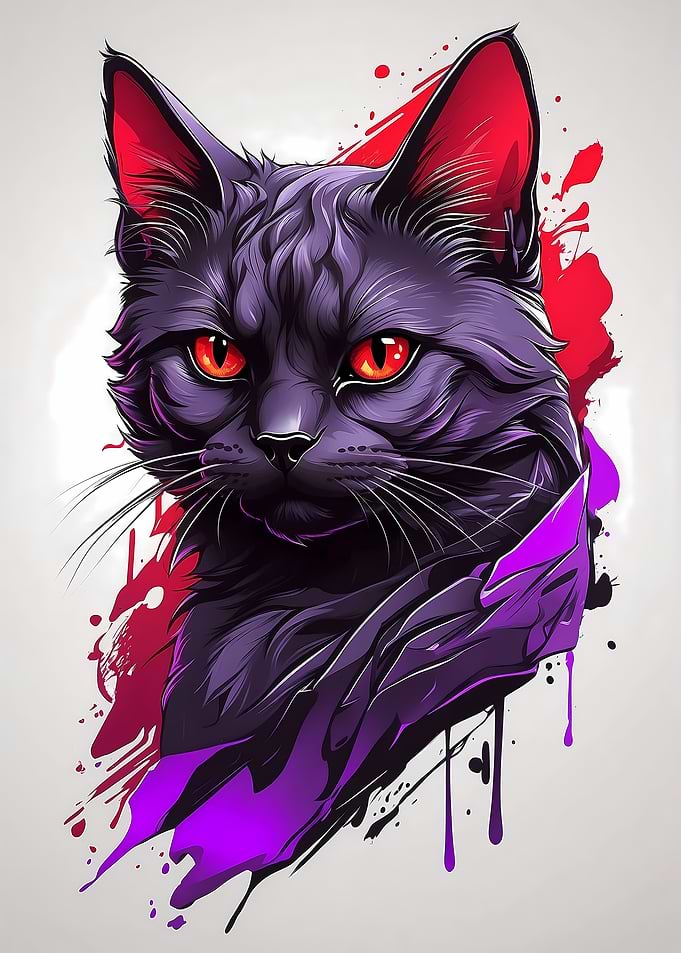 Vivid Black Cat with Red Eyes
