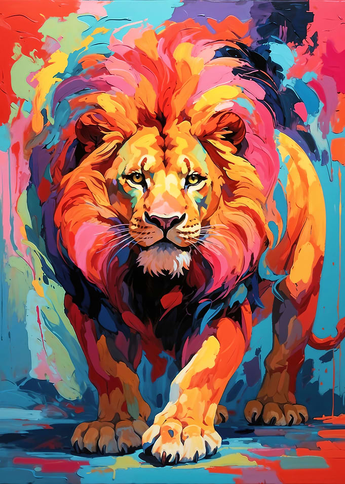 Colorful Lion on the Prowl