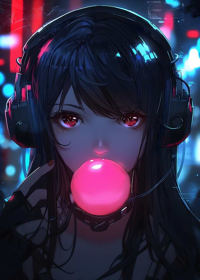 Anime Girl with Headphones Bubble Gum