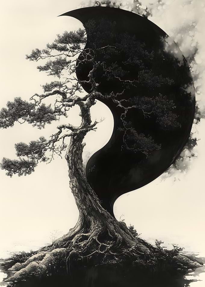 Tree and Yin Yang Japanese Landscape