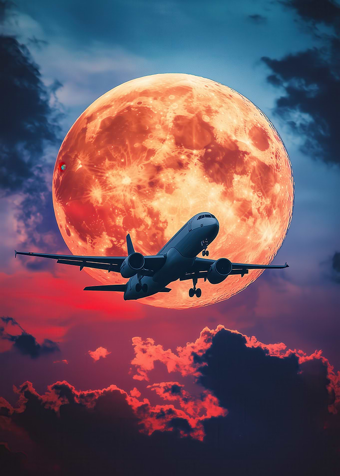 Airplane and Blood Moon