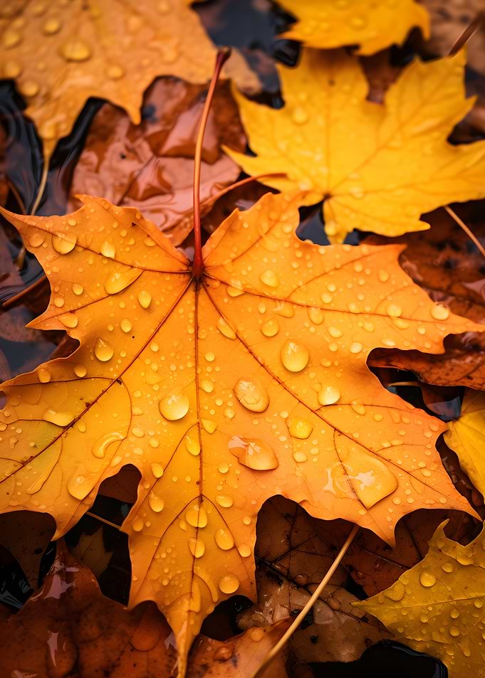 Raindrops on Autumn Leaves
