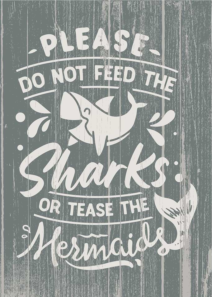 Funny Beach Shark & Mermaid Sign