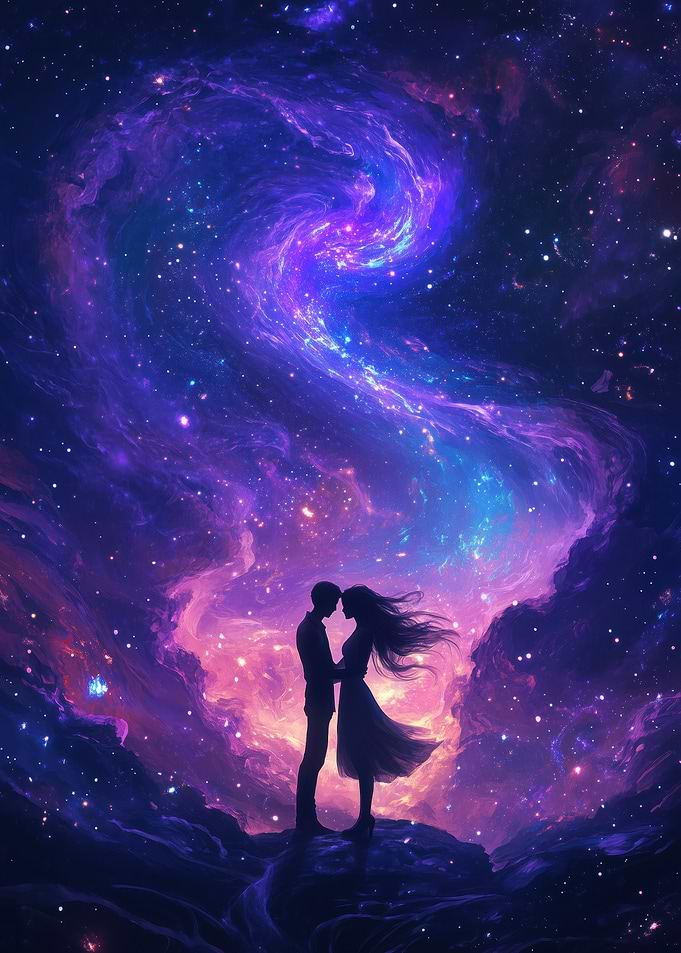 Couple In Love Under Starry Sky