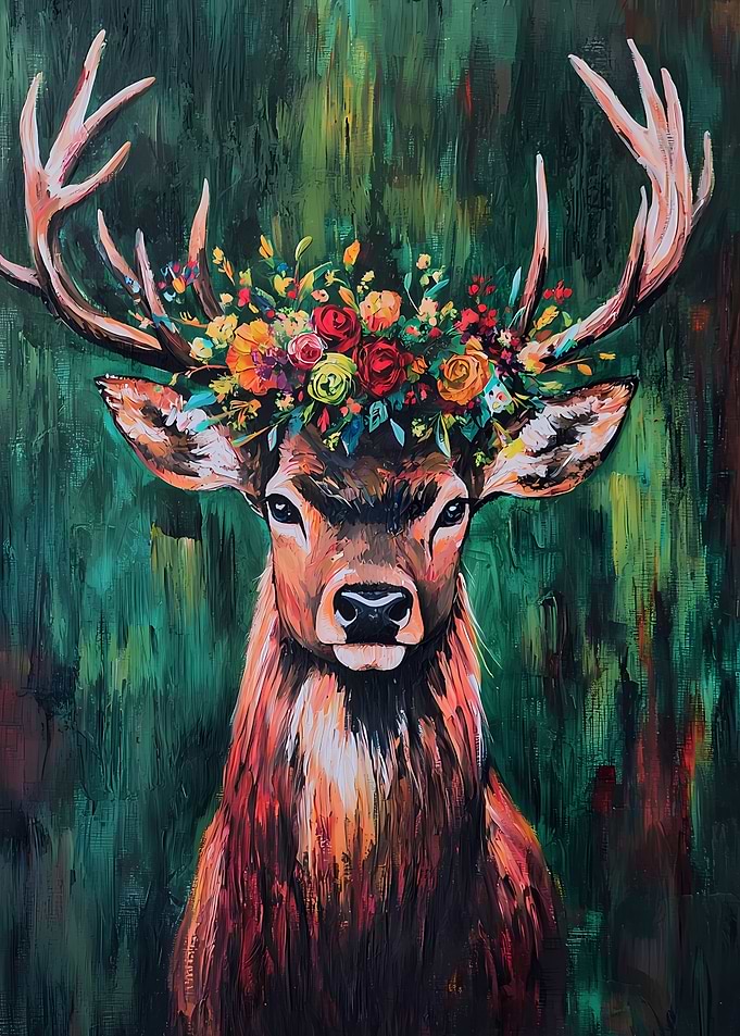 Floral Deer Painting