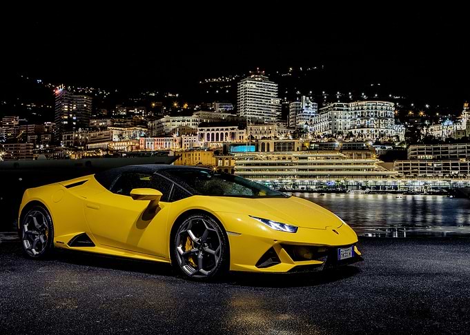 Yellow Lamborghini at Night