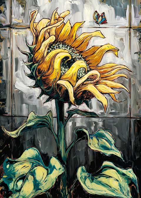 Sunflower and Butterfly — living room metal wall art