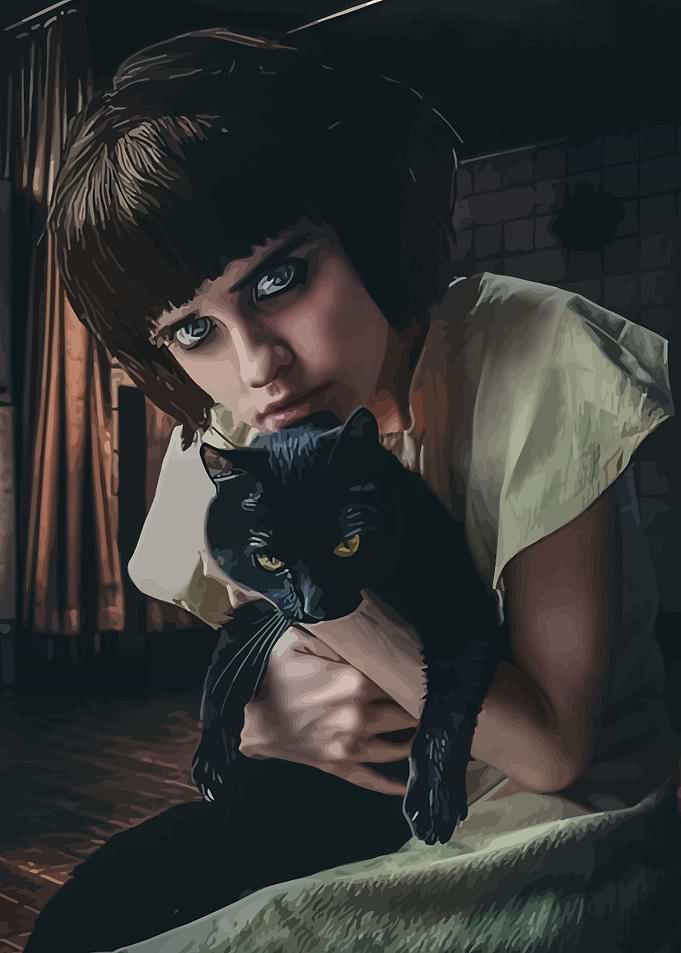 Girl with Black Cat