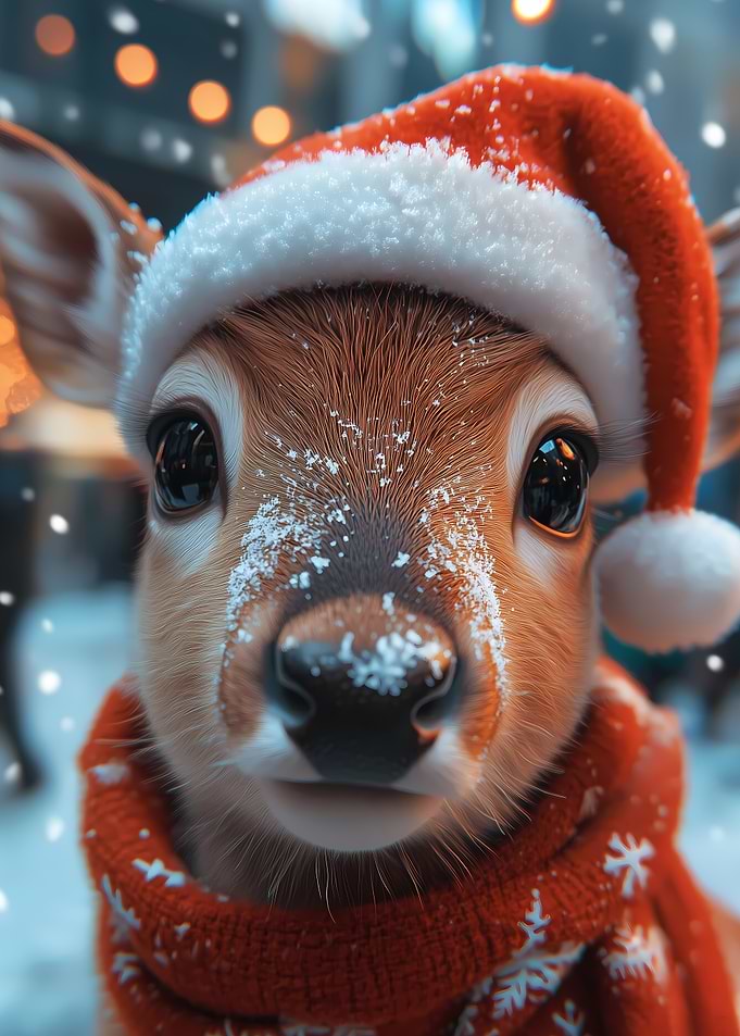 Fawn in Santa Hat Christmas