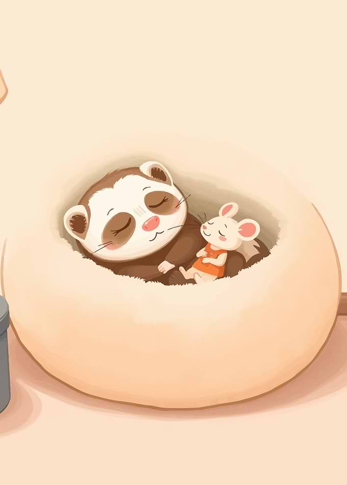 Sleeping Ferret and Mouse