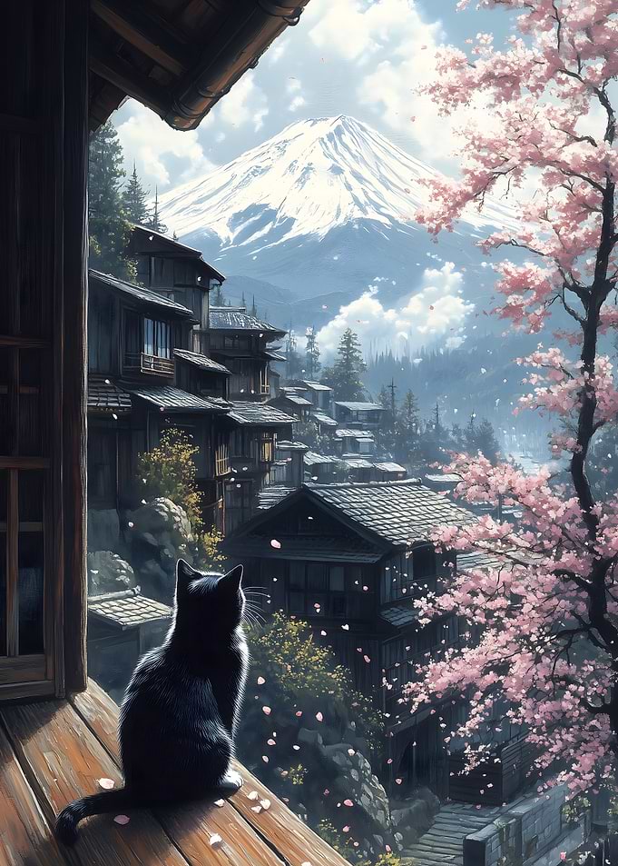 Cat Watching Mt. Fuji