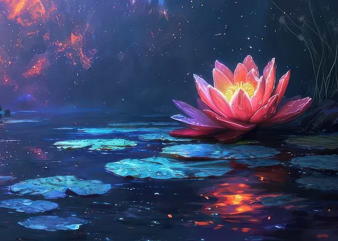 Pink Lotus in Night Sky