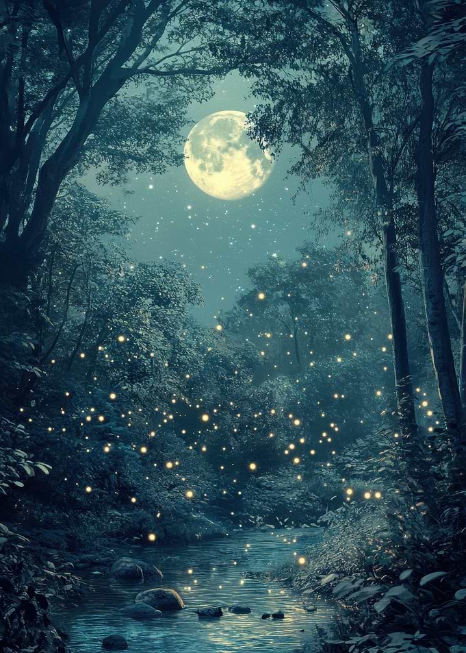 Moonlit Forest Stream