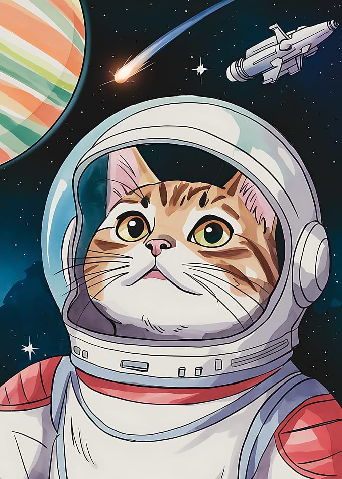 Cat Astronaut in Space