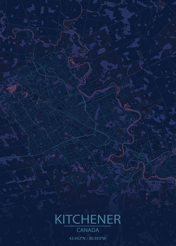 Kitchener Canada Blue and Purple City Map