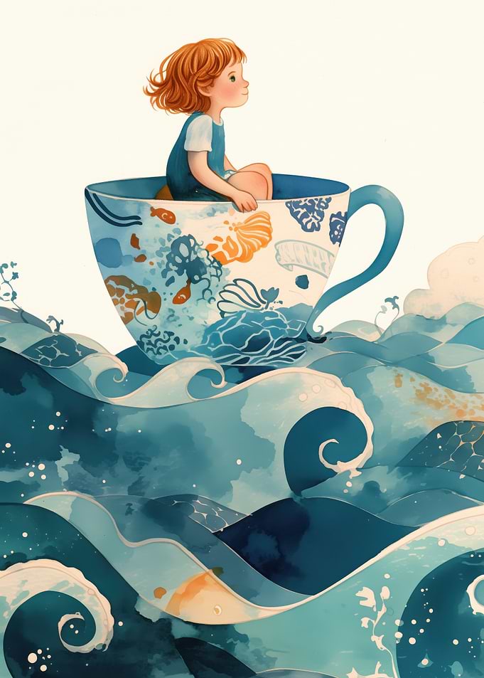 Girl in Teacup on Waves