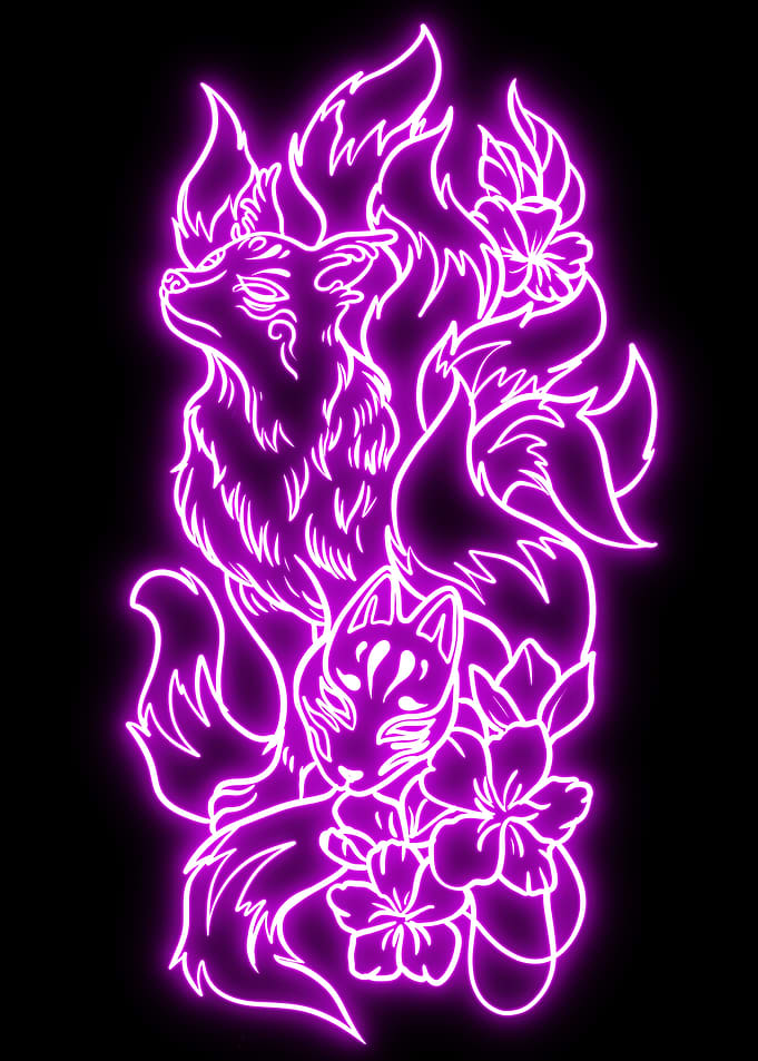 Neon Kitsune Fox Art