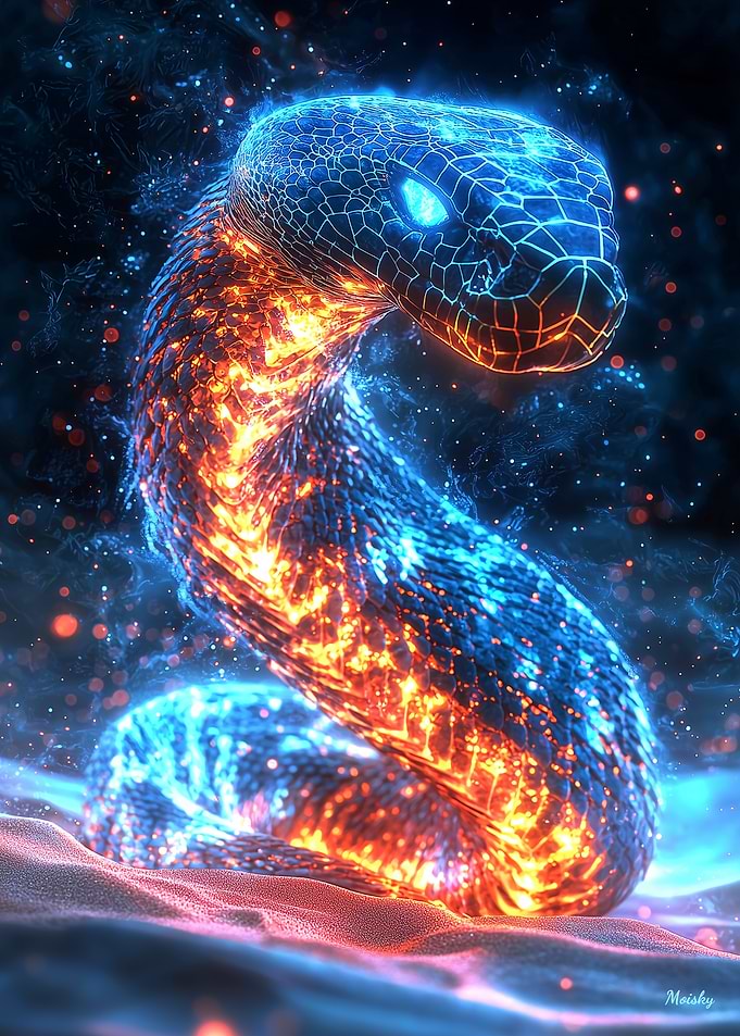Neon Cyberpunk Snake - Futuristic Glowing Digital Animal Art