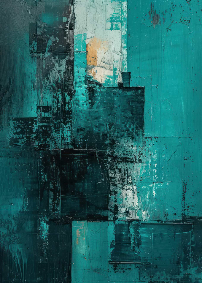 Abstract Teal and Black Painting