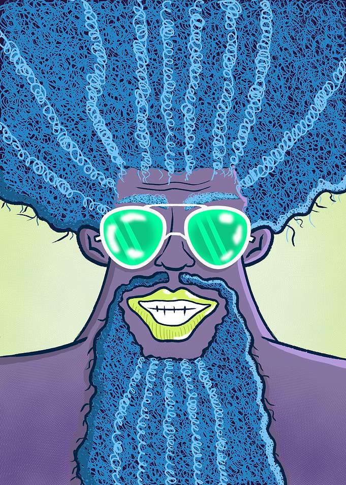 Smiling Man with Blue Hair