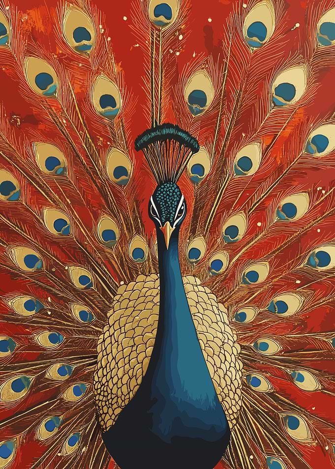 Proud Peacock with Spread Feathers