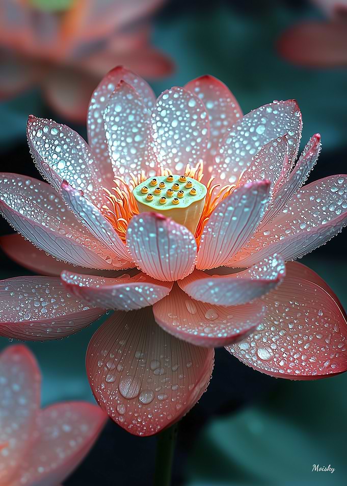 Pink Lotus Flower with Dew Drops