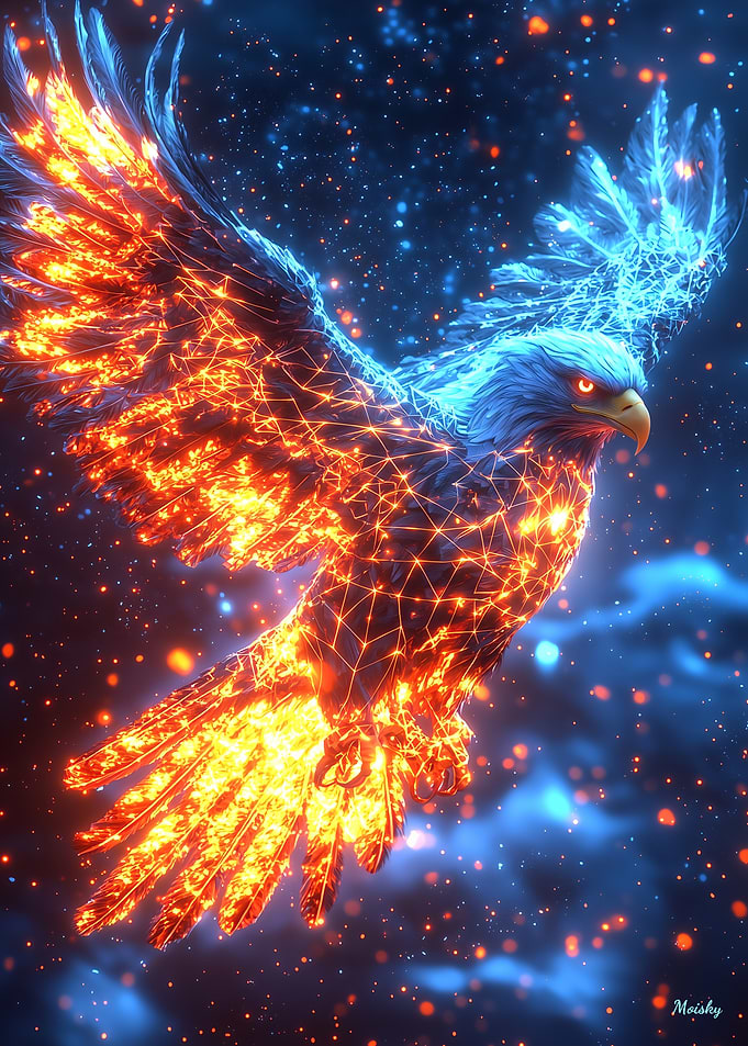 Neon Cyberpunk Eagle - Glowing Digital Animal Fantasy Art