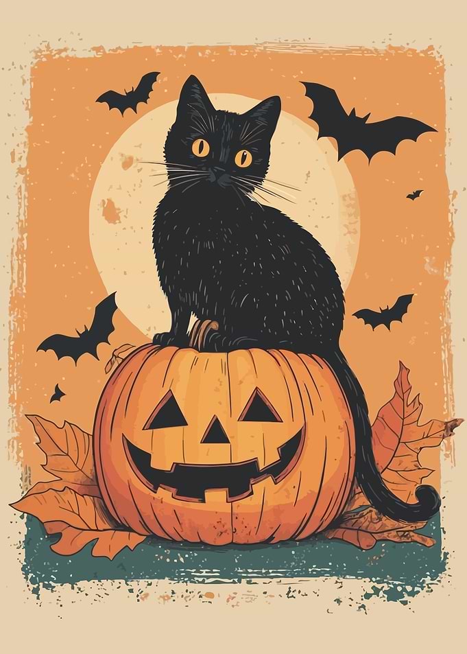 Black Cat on Pumpkin