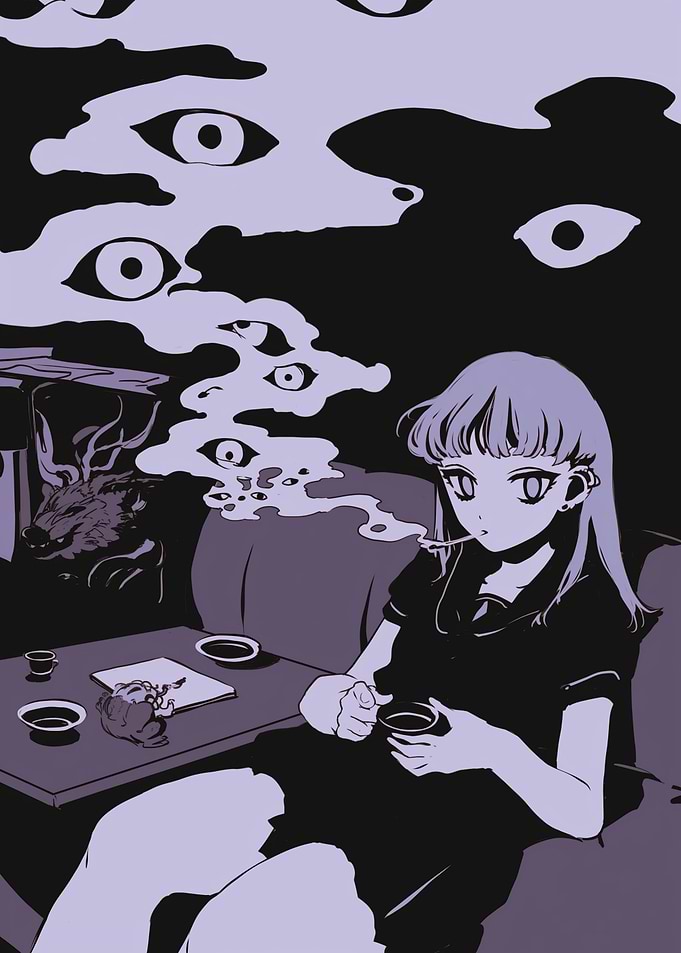 Anime Girl with Eyes in Smoke