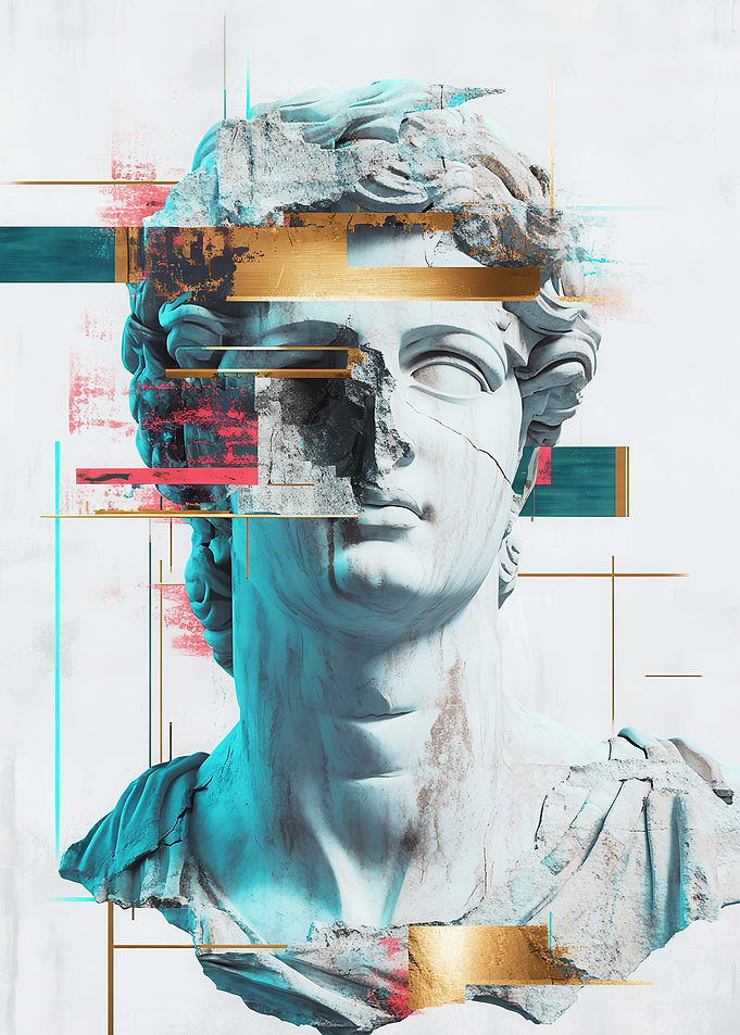 Abstract Statue Bust Glitch Art Greek Sculpture