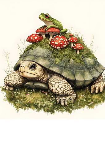 Turtle and Frog with Mushrooms