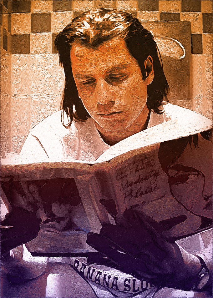 Man Reading Book in Bathroom