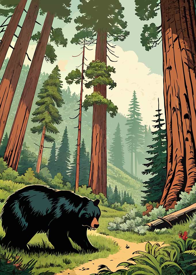 Black Bear in Redwood Forest