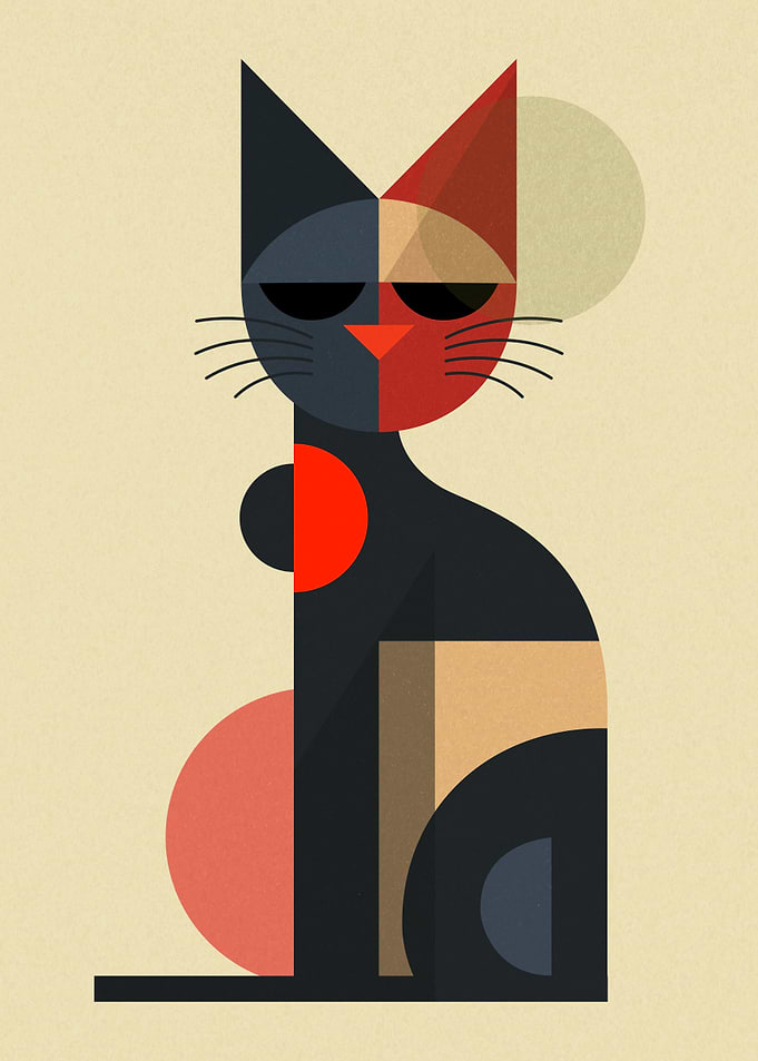 Bauhaus Art Vintage Retro Geometric Cat
