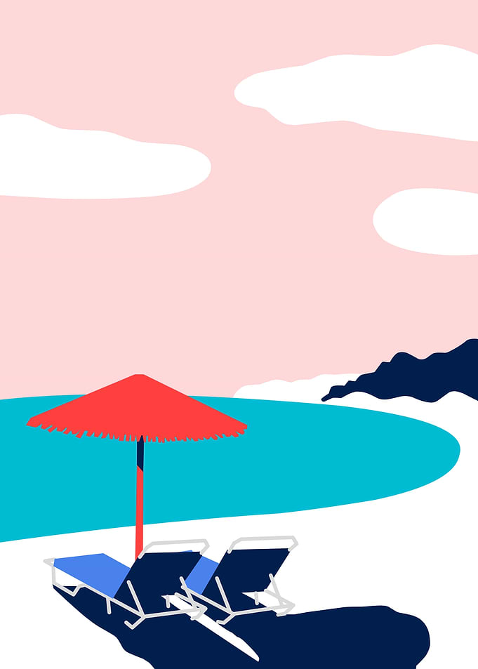 Beach Umbrella and Loungers