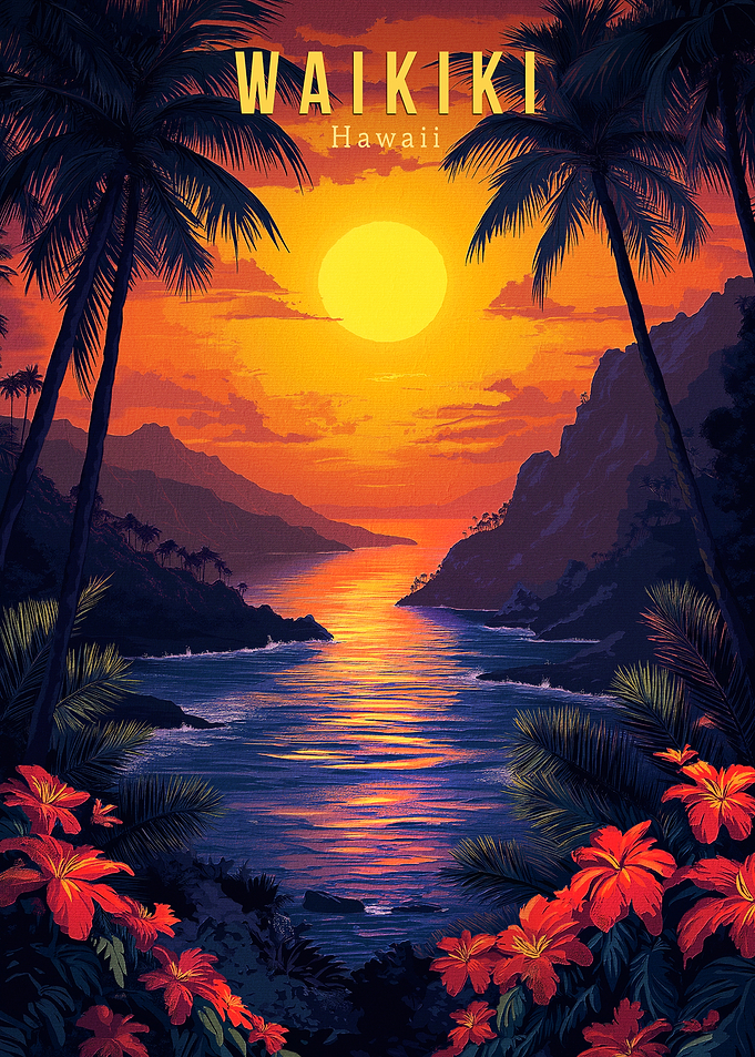 Waikiki Hawaii Travel Poster